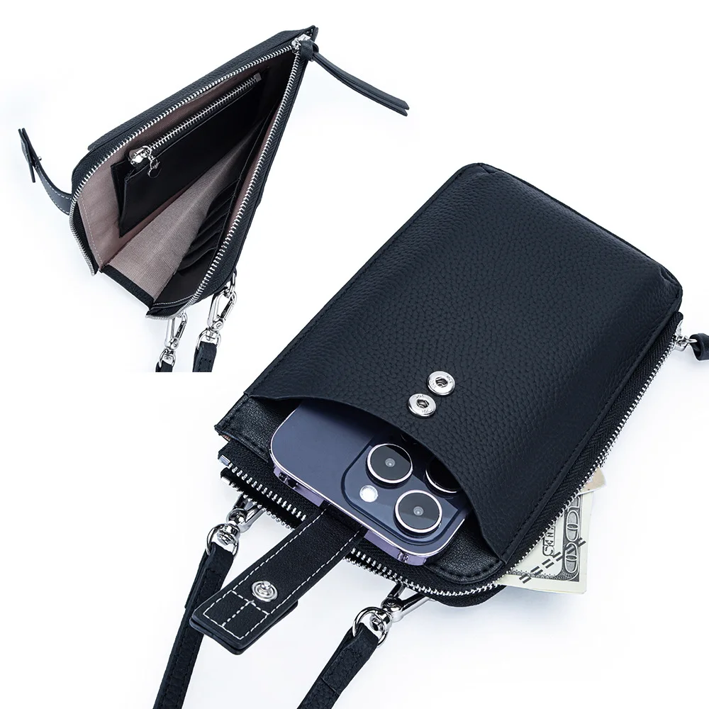 

Женская сумка-кроссбоди для телефона, маленькая наплечная сумочка с отделениями для карт, из натуральной кожи, с карманом на молнии