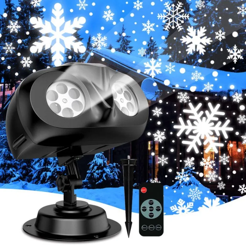 Outdoor Waterproof Christmas Snowflake Projector Light Rotating Snow Scene Projection Lamp with Remote for House Xmas Decor