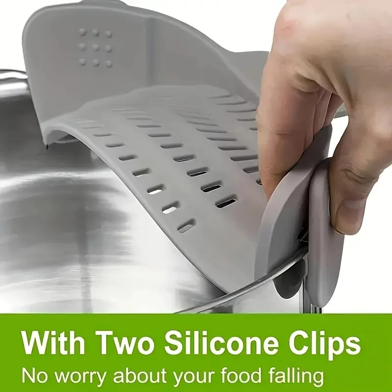 Adjustable Silicone Pot Strainer Clip-On Handheld Drainer for Noodles Pasta Veggies - Kitchen Tool for Pots Pans Bowls