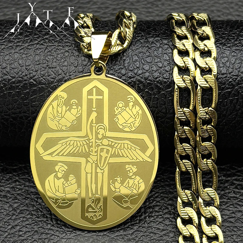 

Archangel St.Michael Protect Us Cross Pendant Necklace for Women Men Stainless Steel Christian Saint Michael Punk Chain Jewelry