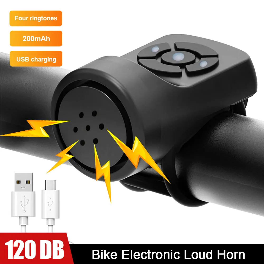 Bicycle Horn USB Rechargebale 4 Kinds Ringtones Electric Bell 120dB Anti-theft Alarm Warning Sound for Scooters Bike