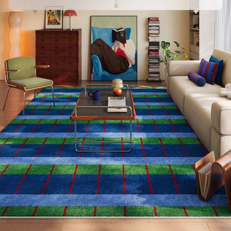 Advanced Light Luxury Checkered Pattern Living Room Carpet Home Sofa Coffee Table Floor Mat Washable Bedroom Soft Fluffy Rug 양탄자