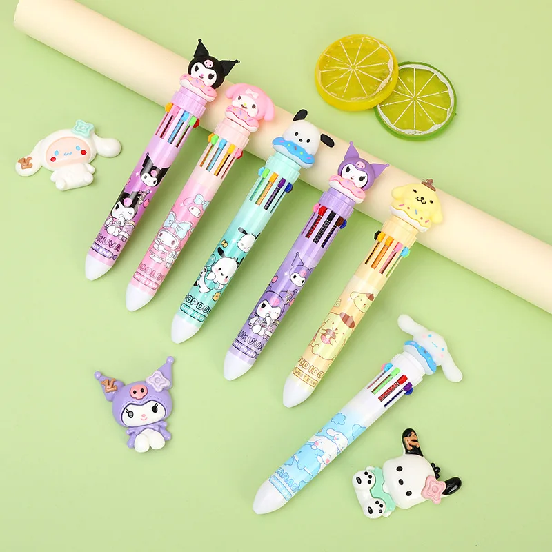 36pcs Sanrio 10 Color Ballpoint Pen Cinnamoroll Pochacco My Melody Student Ball Pen Stationery Office School Supplies wholesale