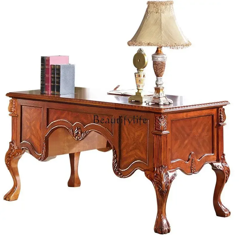 

FG40American solid wood desk home retro carved office desk study table