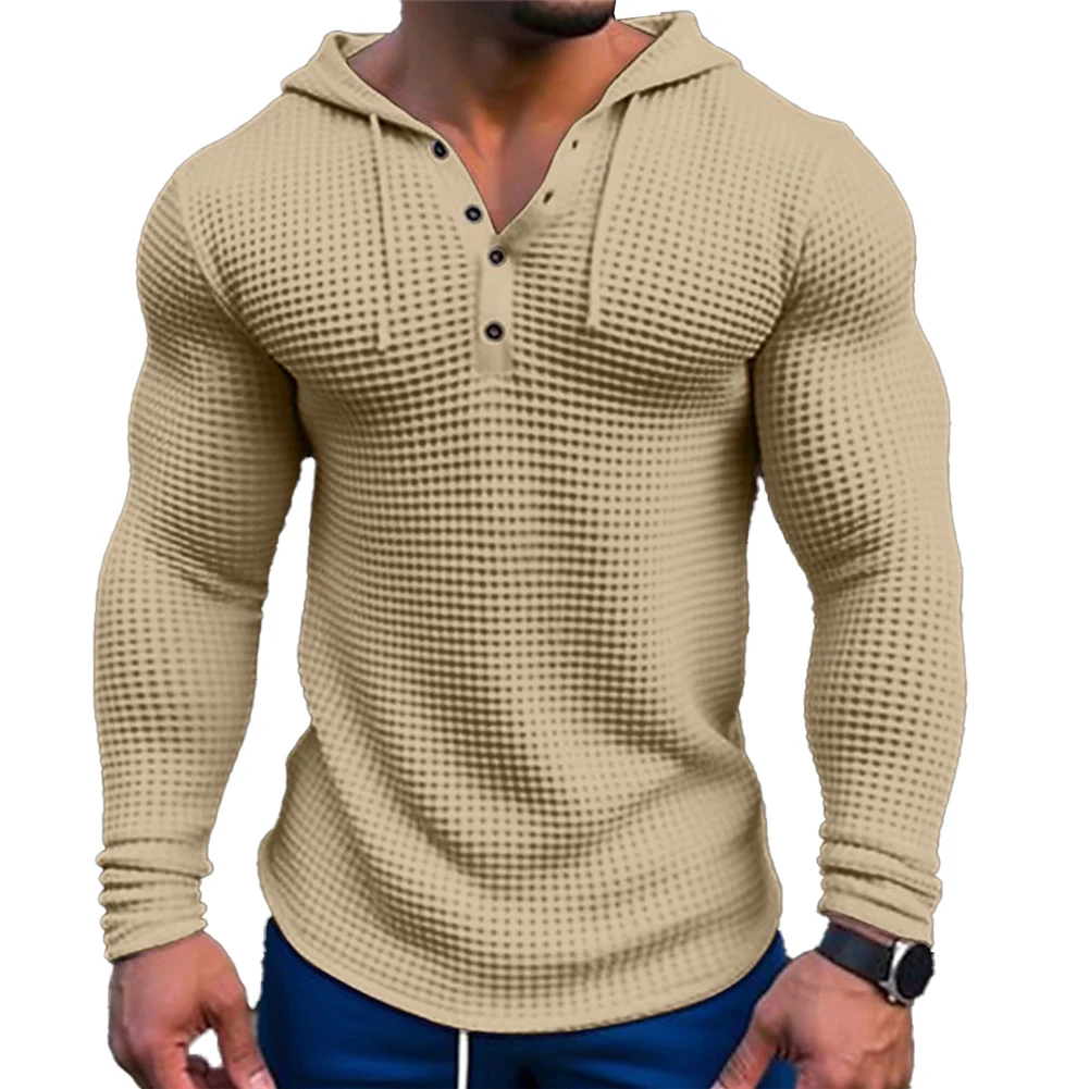 Sudadera con capucha para hombre, jersey de manga larga con botones, Color sólido, ropa de calle masculina, primavera y otoño