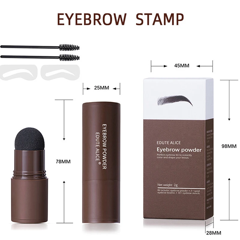 Waterproof Eyebrow Stamp Kit With Brow Powder 10 Reusable Stencils 2 Brushes Long-Lasting For Gift Makeup