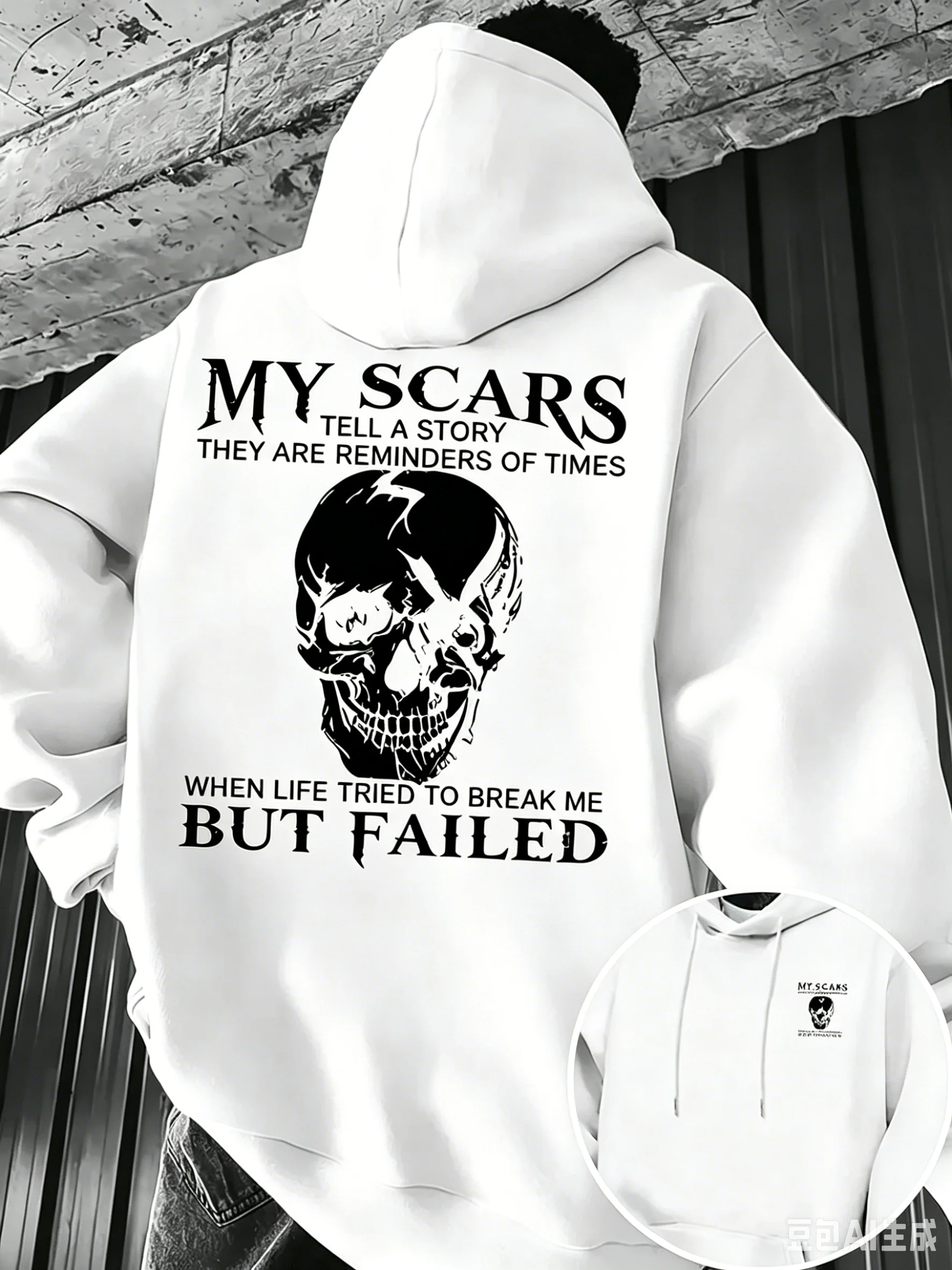 Herren-Sweatshirt mit Totenkopfmuster, Herbst/Winter, Street Fashion, Fleece, lockerer Schnitt, mit Kapuze, geeignet für Outdoor-Aktivitäten und den täglichen Weg zur Arbeit – Detail 3