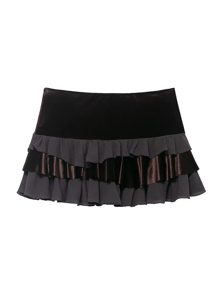 HH Frauen Mode Gespleißt Layered Dekoration Mini Rock Weibliche Sommer Elegante Party Low-Taille Sexy Zipper Schlank Street Style rock