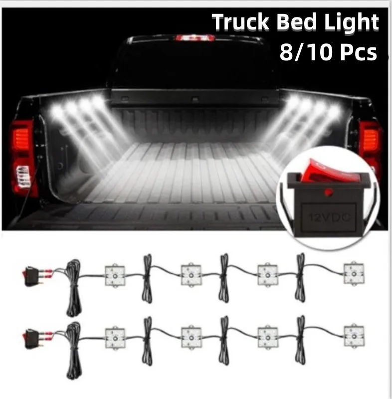 8/10Pcs Universal Truck Bed Trunk Lighting Strip 6000K White LEDs Light For BMW/Toyota/Tundra/Chevy Truck Pickup