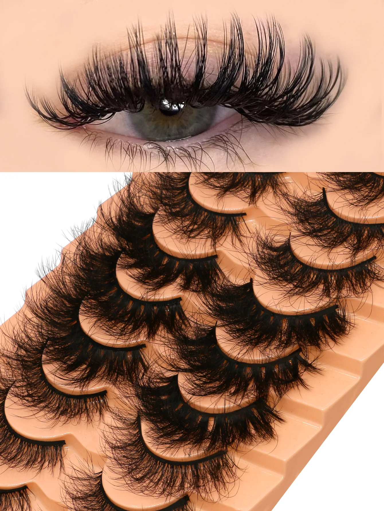 GROINNEYA Fluffy Faux Mink Eyelashes Handmade False Eyelashes Fluffy Thick Simulation Cross Messy Eye C Curly Eyelashes Makeup