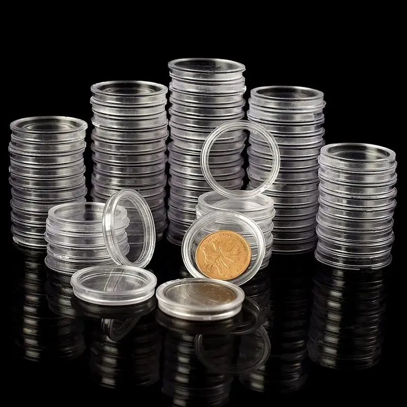 100/50/10Pcs 21-45mm Coinning Holder Capsules Clear Round Plastic Coinning Container Case for Coinning Collection Supplies