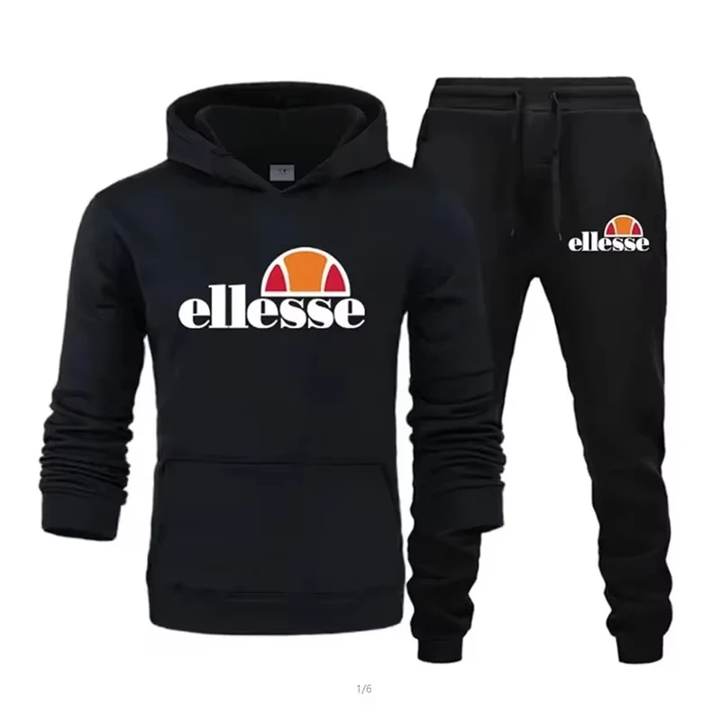 Conjunto Deportivo Ellesse Vintage 2026, Sudadera con Capucha y Pantalones Deportivos para Hombre, Sudadera de Manga Larga con Capucha y Puños Elásticos