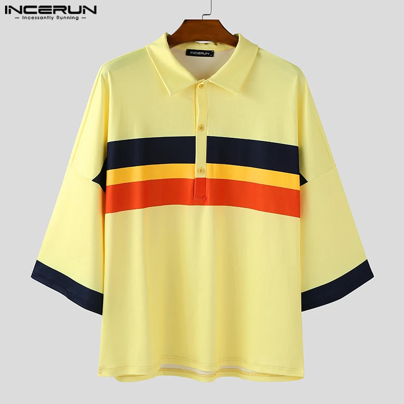 

INCERUN Мужская рубашка в стиле пэчворк с цветными блоками и лацканами с коротким рукавом Свободная мужская одежда Уличная одежда Корейский стиль Модные повседневные мужские рубашки