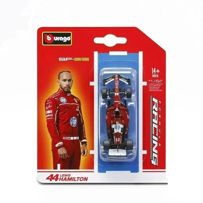 [พรีเซล] รถบูราโก้ 1:64 รุ่น SF-25 (สีมาตรฐาน) # 44 ลูอิส แฮมิลตัน) (ไม่มีหมวกกันน็อค)- รถโมเดลไดแคสต์สีแดงเข้ม