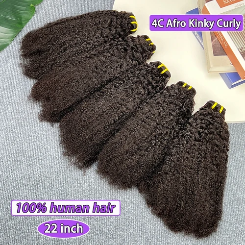 Extensiones de cabello humano rizado Afro 4C, extensiones de cabello ondulado, Color negro Natural, cabello virgen crudo sin procesar para mujeres