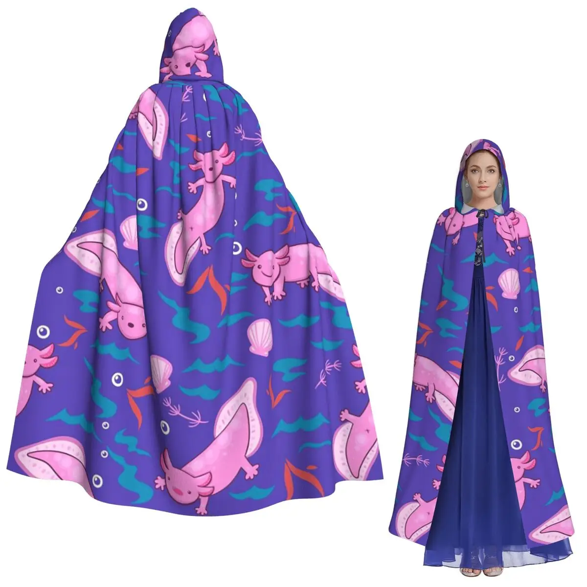 Axolotl 3 عباءة طويلة بغطاء للرأس للساحرة في القرون الوسطى زي تنكري لحفلات الهالوين للبالغين من الجنسين