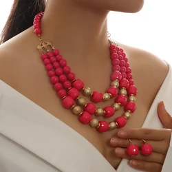 Fashion Jewelry sets Colorful Acrylic Round Beads Multilayer Necklace Earrings Set For Women Bijoux Statement Necklace Jewellery