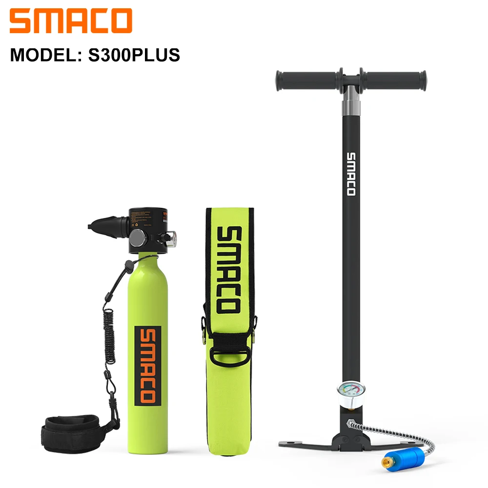 SMACO-S300Plus Scuba Diving Oxygen Tank, Cylinder Set, Hand Pump, Snorkeling Breath, Aquatic Game Equipment, 0.5L