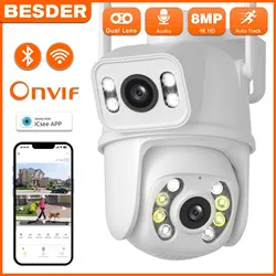 BESDER-Caméra de surveillance extérieure PTZ WiFi 4K 8MP, avec lentille pour touristes, écran AI, poignées humaines, ECT, sans fil, avec application iCSee