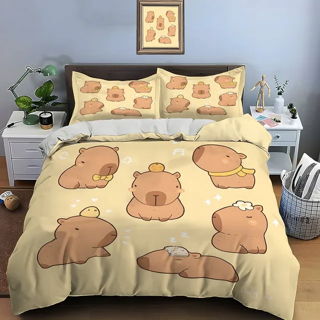 Cut Animal Capybara 3D Printed Bedding Set Cozy Soft Duvet Cover King Queen Twin Size Birthday Gift Adult Boy Girl Bedroom Decor