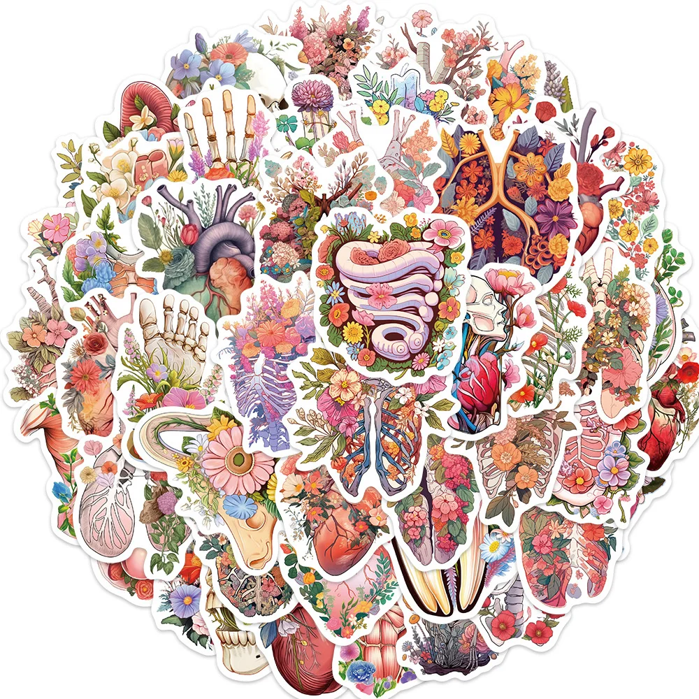 50pcs Aesthetic Science Flower Organ Stickers For Stationery Scrapbook Laptop Suitcase Phone Ipad Cartoon Handmade DIY Sticker