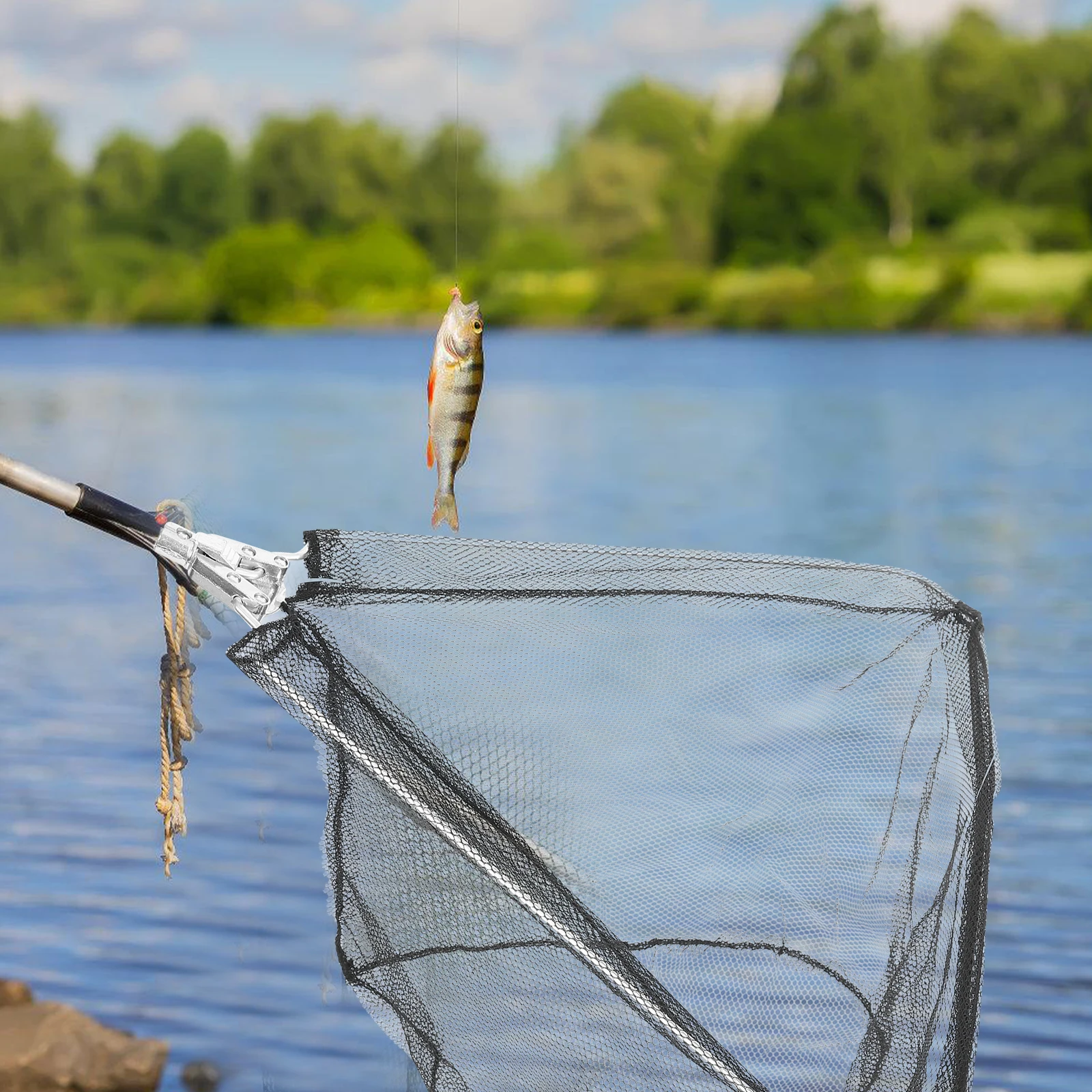 

Lightweight Fishing Net with Triangle Head Removable Mesh Basket for Easy Fish Handling Portable Outdoor Camping Gear