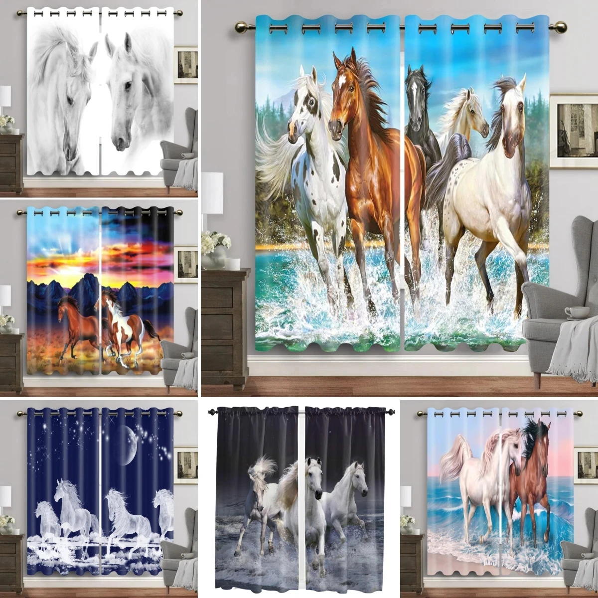 Horse Blackout Curtains for The Bedroom Animal Drapes in Living Room Curtin for Window Home Decor High Shading New Pattern