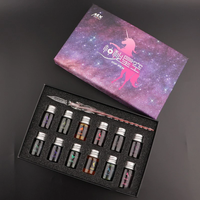 New Exquisite 3/7/15 Pcs 3D Flower Glass Pen Set Handmade Crystal Dip Pen With Ink For Drawing Calligraphy Kids Gifts Stationery