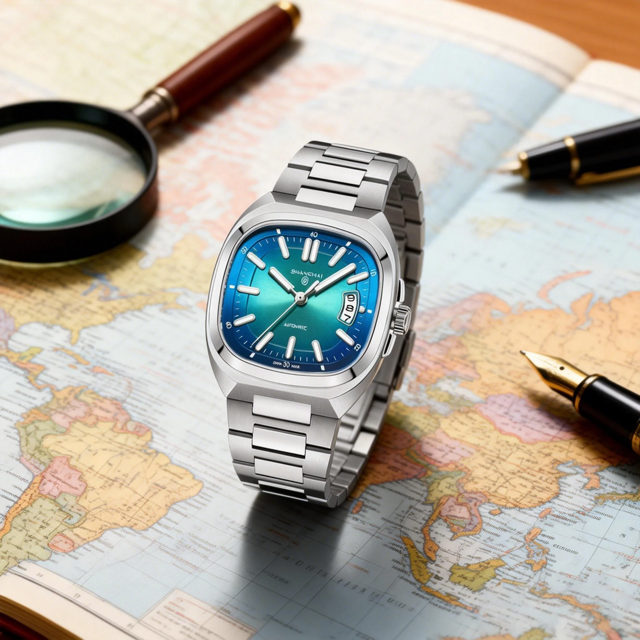 Men's Automatic Mechanical Square Watch - Luminous, 50m, Date Display