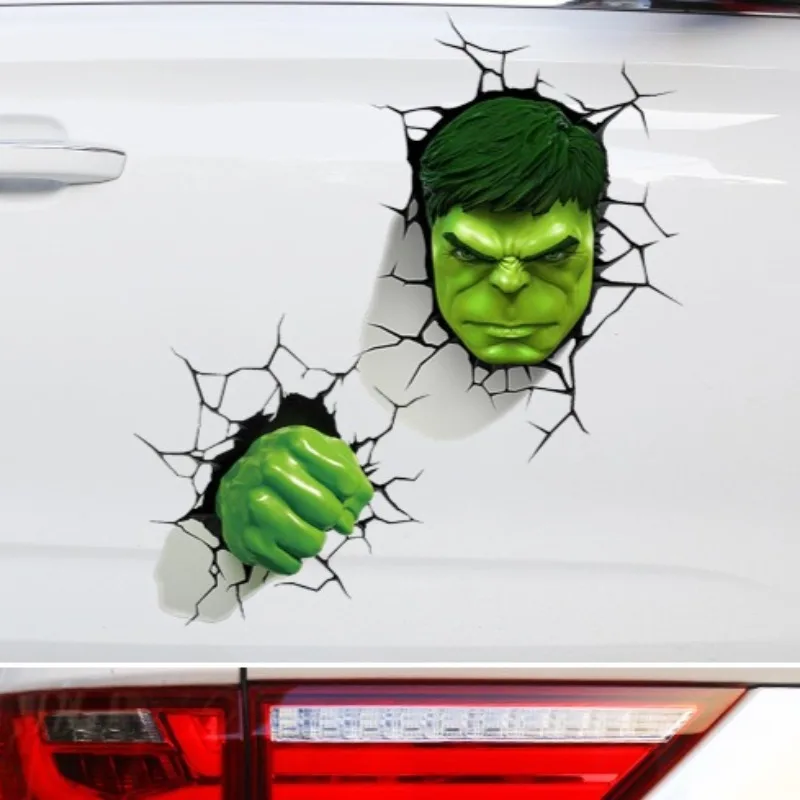 

Marvel Stickers Hulk Movie Cartoon Character Creative 3D Simulation Cracks Through Walls Car Decorations DIY PVC Stickers Gift
