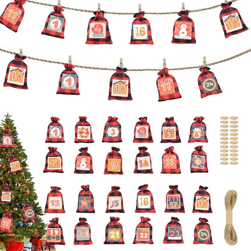 

Christmas Advent Calendar Gift Bags 2024 Advent Bag Calendars with Number Creative Christmas Countdown Calendar Cotton Bag