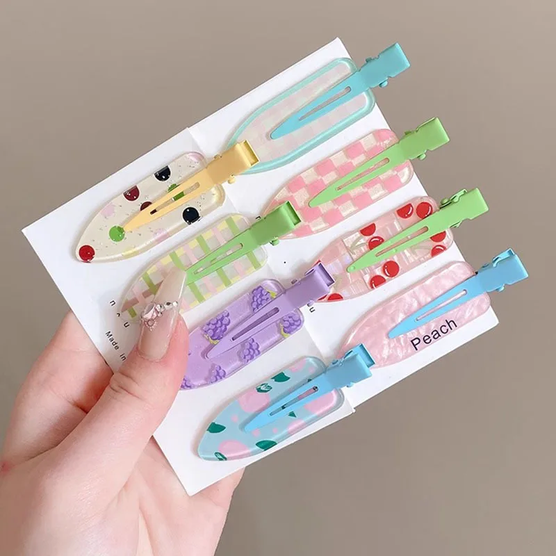 4/6/8/10pcs Candy Color Fruit Hair Bang Clip Summer Hairpin No Crease Acrylic Barrette Hair Side Clamp For Girl Hair Accessories