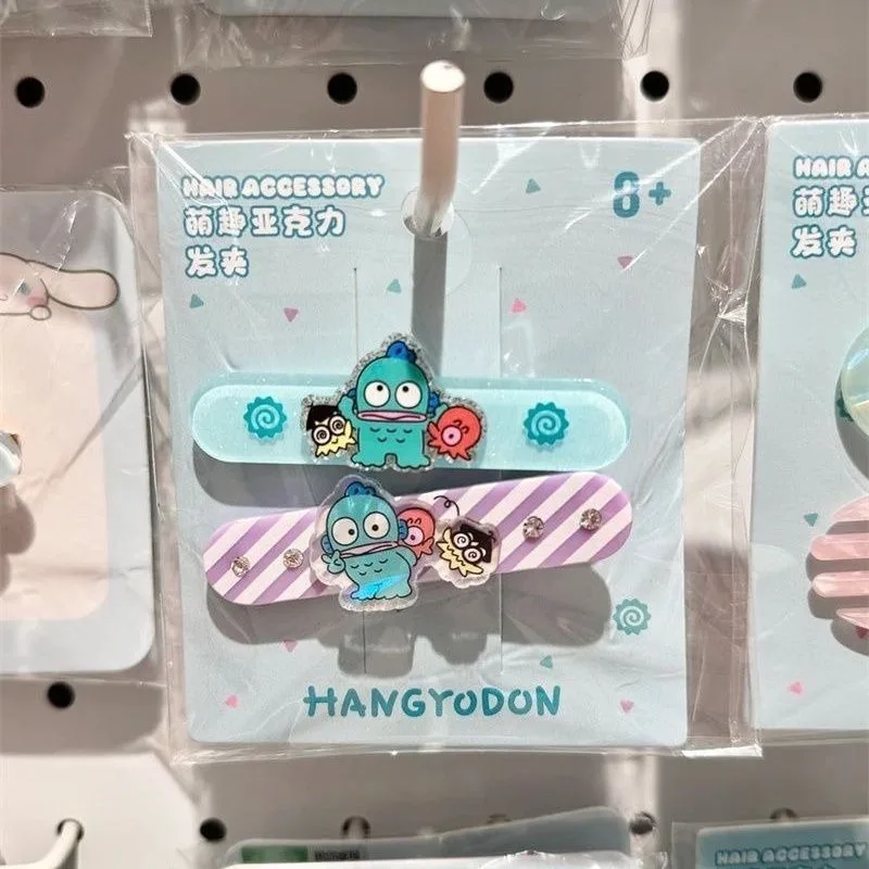 Pinza para el pelo Kawaii Sanrio Hangyodon, serie acrílica bonita, decoración para sombreros de niña, regalo de cumpleaños para Festival de Anime dulce, 2 uds.