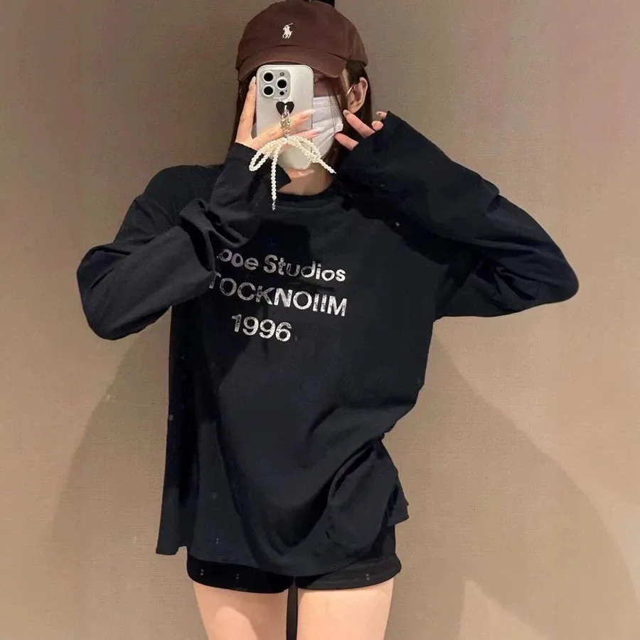 Autumn and Spring Plus Size Women's American Retro Loose Fitting Turtleneck Design Sense Letter Fashion Long Sleeve Top