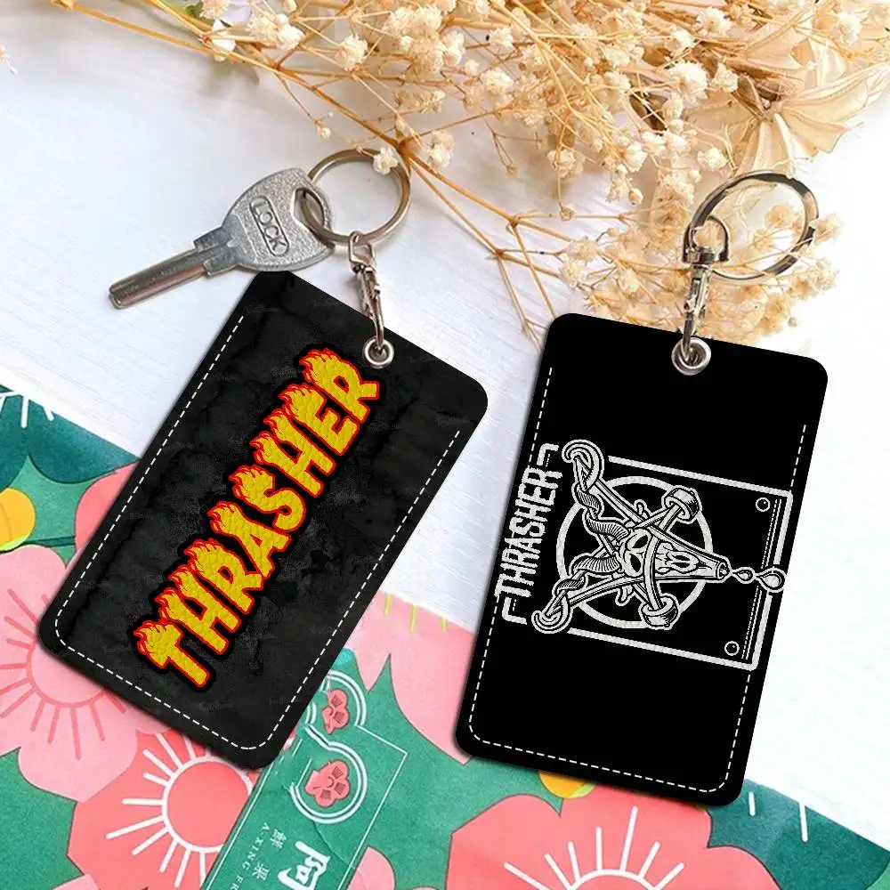 

Кожаный чехол-картхолдер T-Thrashers прямоугольной формы для ID-карт и пропусков с брелоком-кольцом