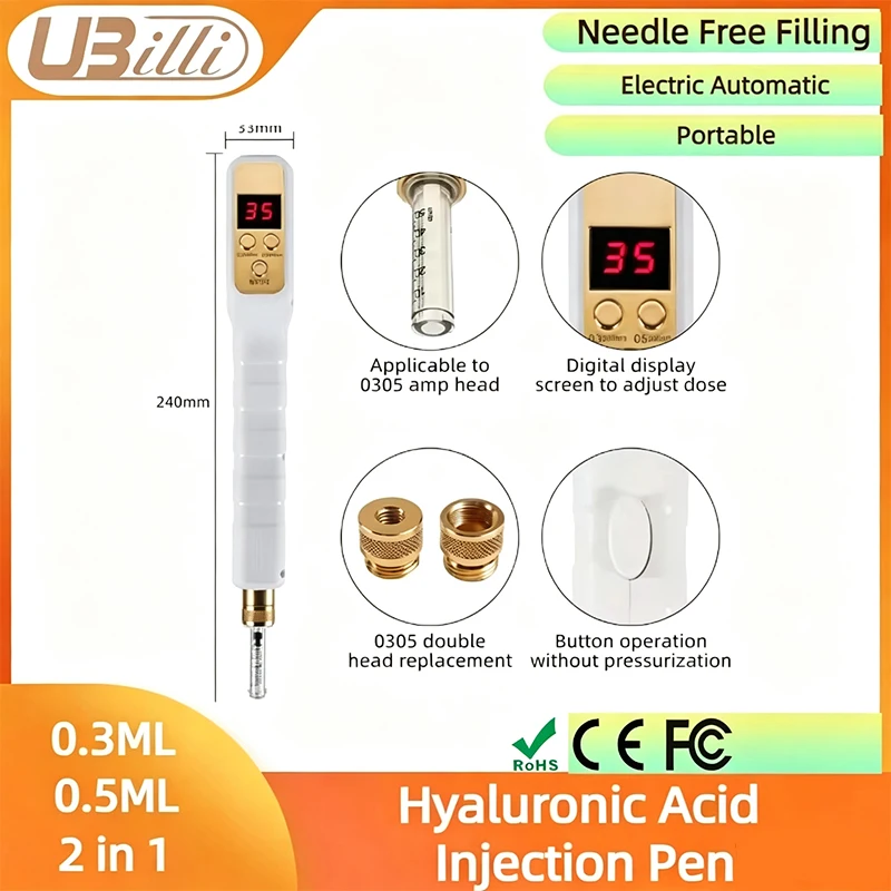 2 in 1 Hyaluronic Acid Injection Pen Injection Lip Professional Hyaluronic Pen Kit Needle Free Filling Continuous Mist Gun