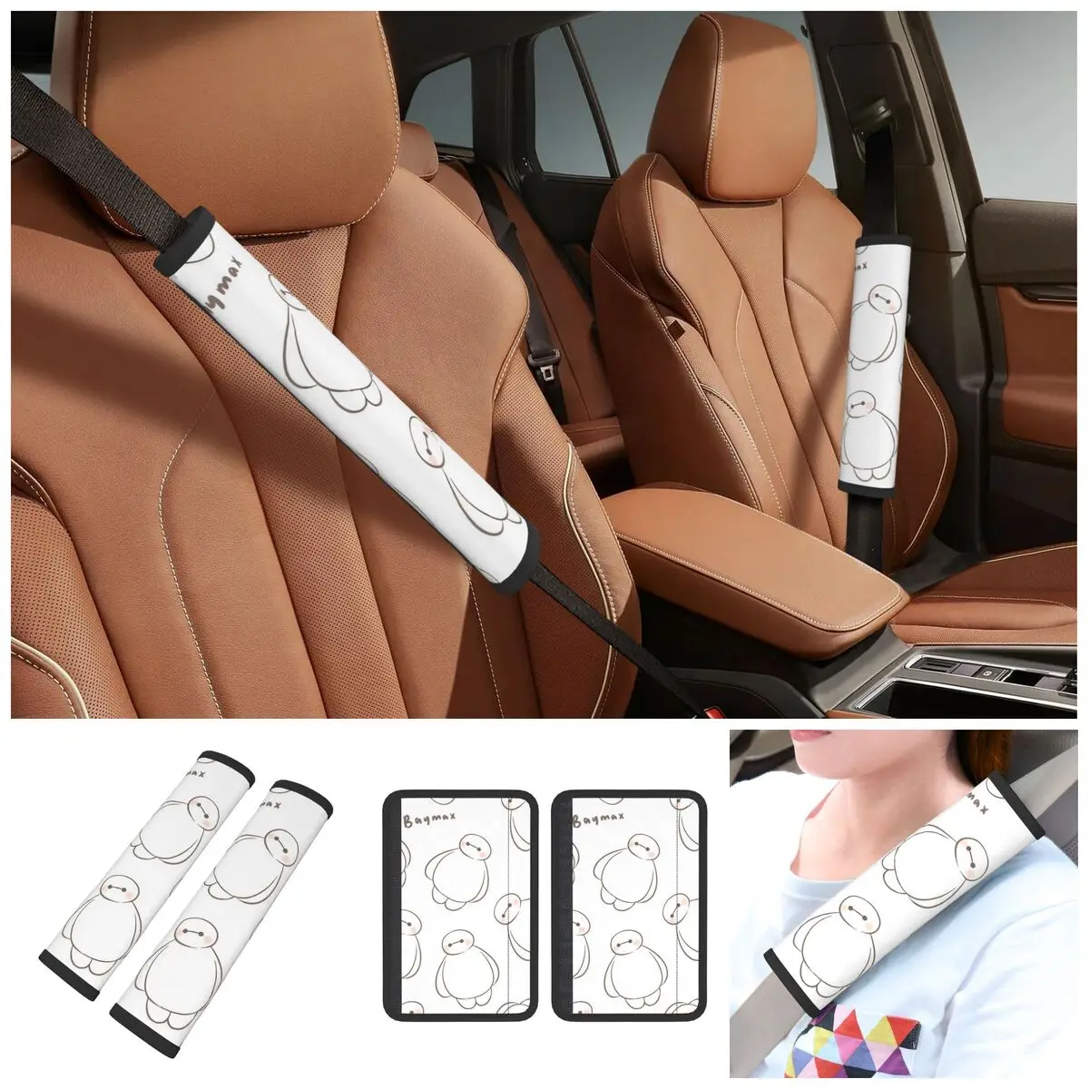 وسادات كتف لأشرطة مقعد السيارة Big Hero 6 Baymax، أغطية حزام الأمان المريحة لشاحنة السيارة