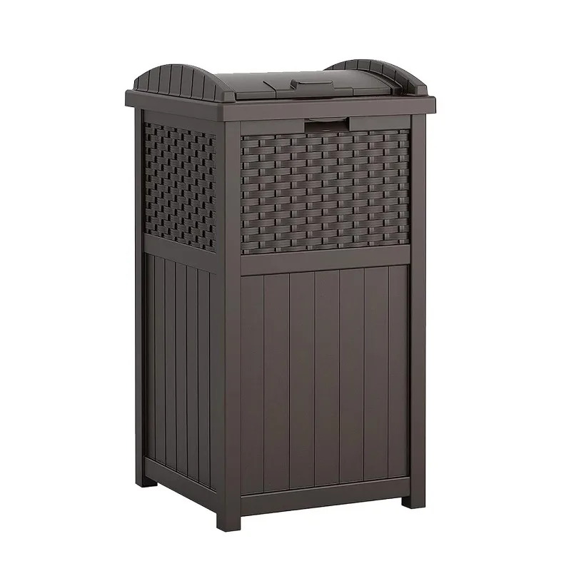 

Trashcan Hideaway with Lid for 30 to 33 Gallon Trash Bags for Garage, Backyard, or Garden, Brown, Made
