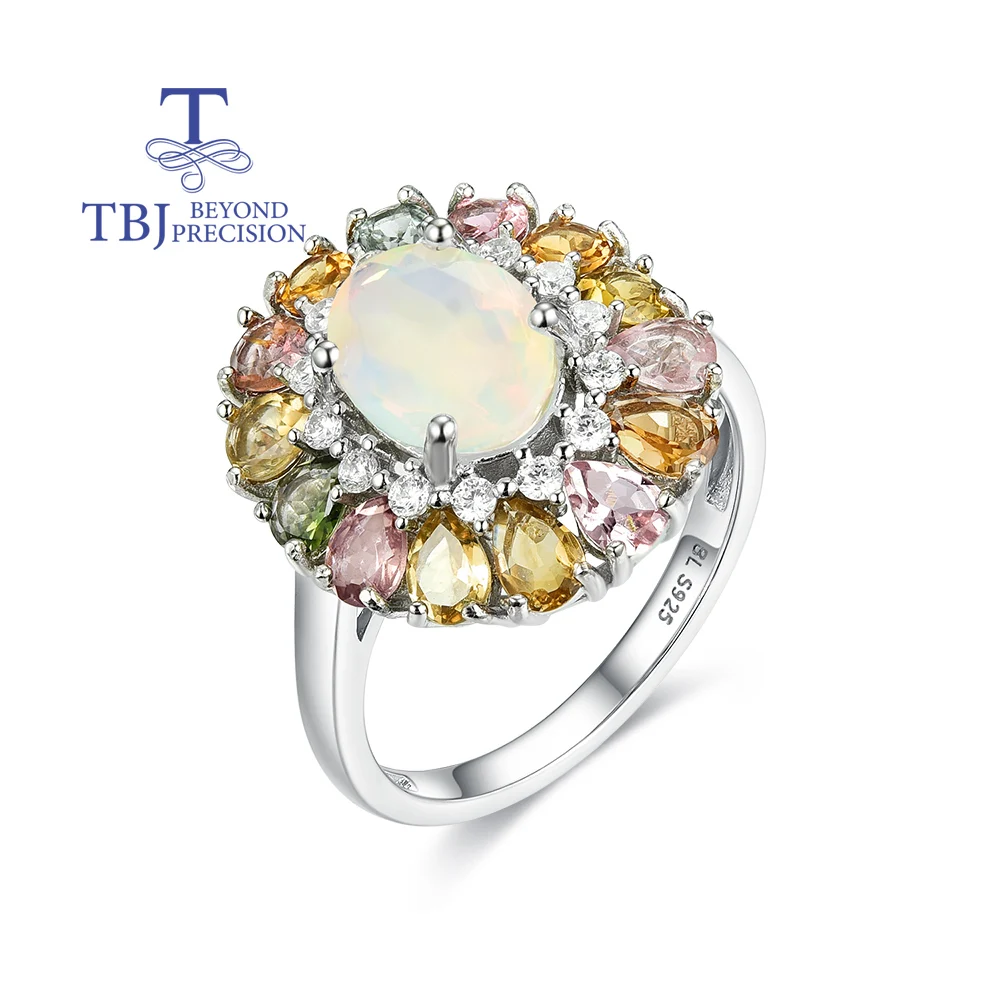 

Light Luxury 925 sterling silver Women Ring Multi-colored natural Opal Tourmaline Gemstone Gorgeous fine jewelry for Party gifts