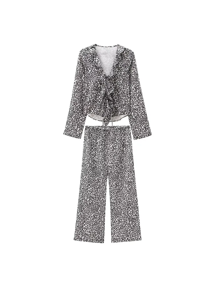 

2024 European and American style women's clothing new fashion layered decorative satin texture shirt trousers suit