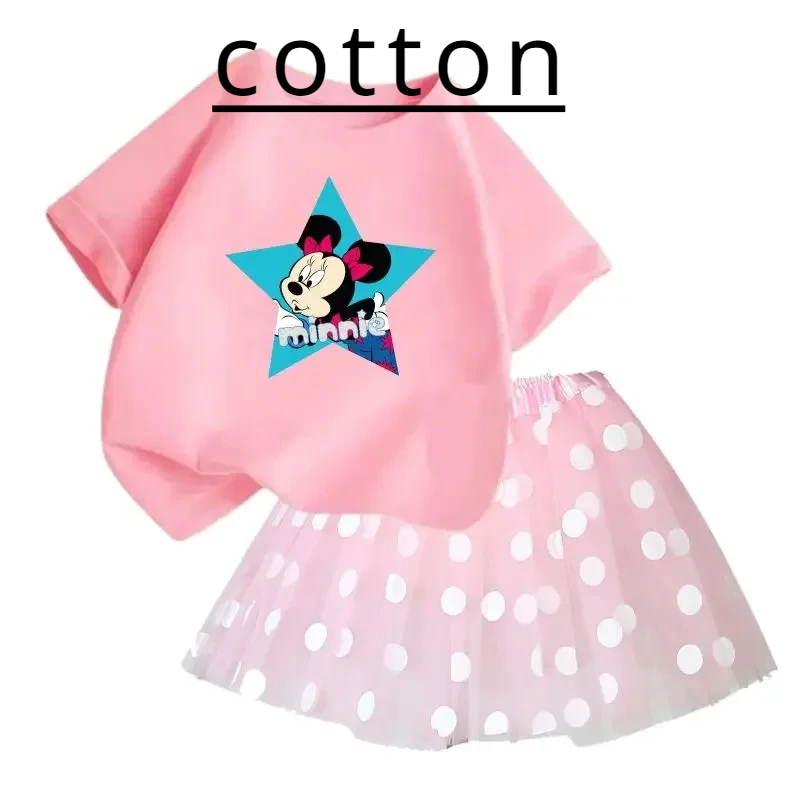 Brand Disney Child Cotton T-shirt Skirt 2 Cse Set Baby Girl Fluffy Ballet Princess Tutu Skirt Birthday Party Lace Skirt Suit