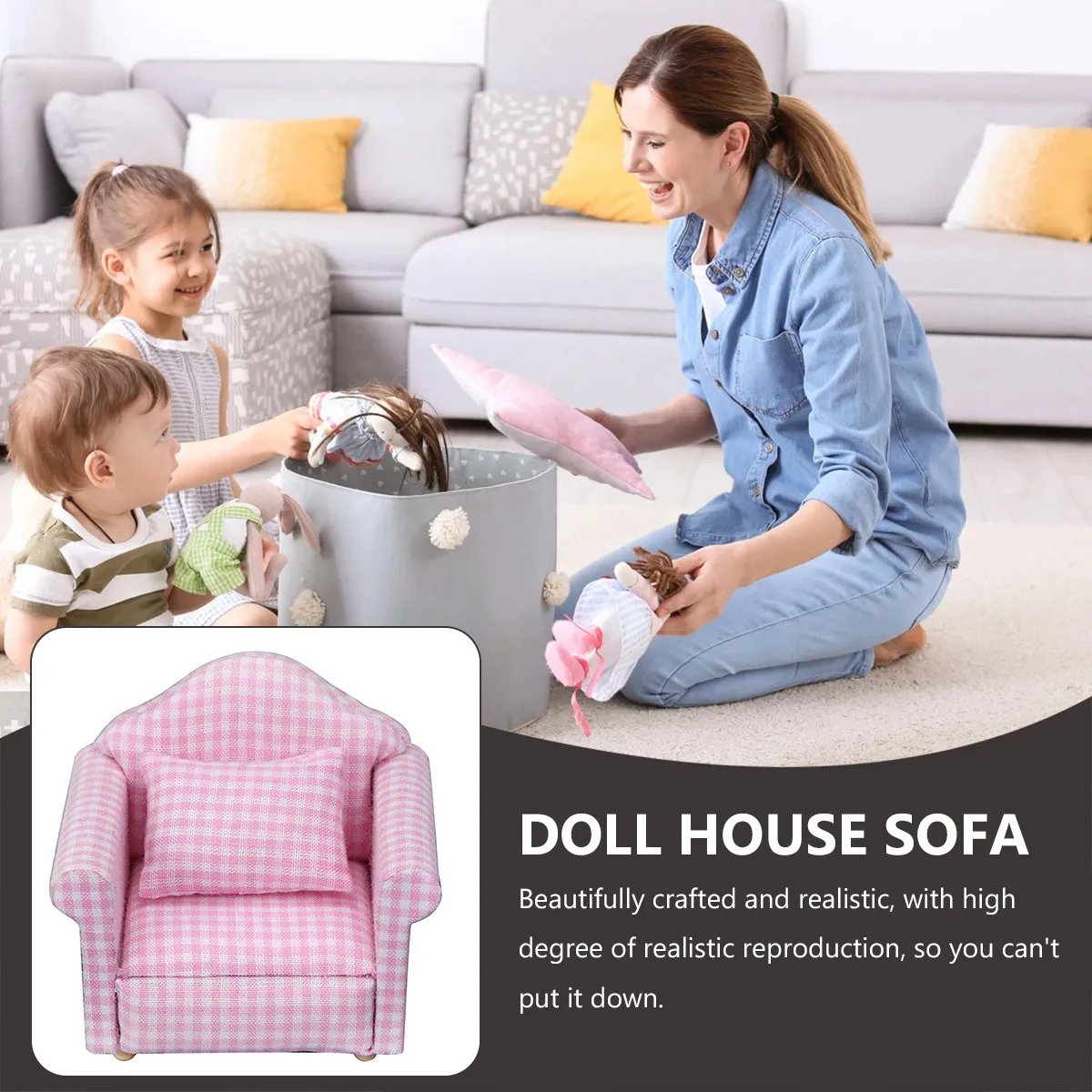 

1Set Mini House Sofa with Pillow Miniature Sofa Furniture Decorative Accessories for Mini Room Scene Photo Prop Dollhouse