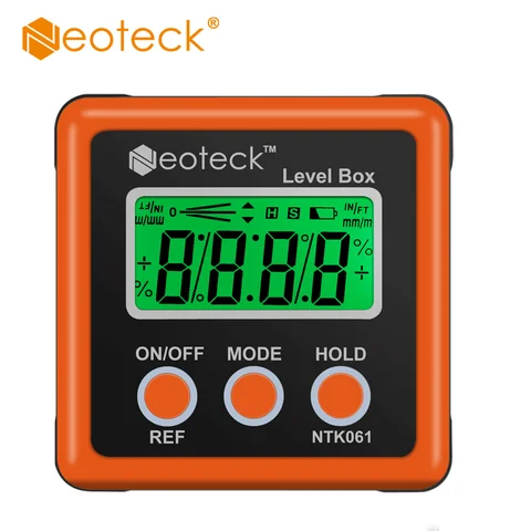 Neoteck 오렌지 알루미늄 앵글 파인더 디지털 각도기 경사계 전자 레벨 박스 마그네틱 베이스 측정 도구
