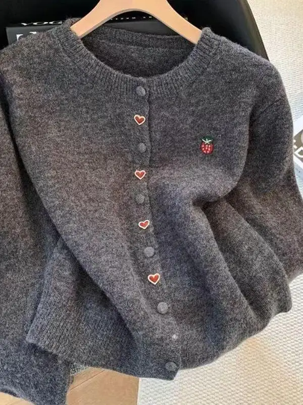 Christmas New Year Red Button Short Knitted Sweater Cardigan Women's Loose Soft Korean Style All-Match Autumn Winter Outerwear