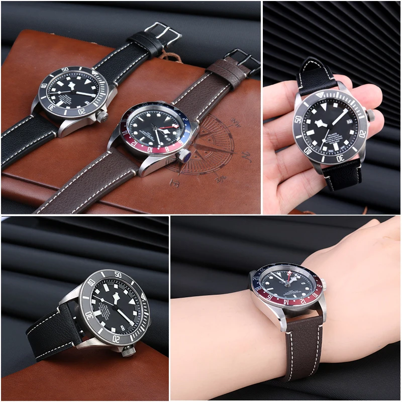 20mm 22mm For Tudor Black Bay 1958 39mm 41mm Gmt Pelagos Strap Men Leather Watchband Dark brown business Soft Watch accessories