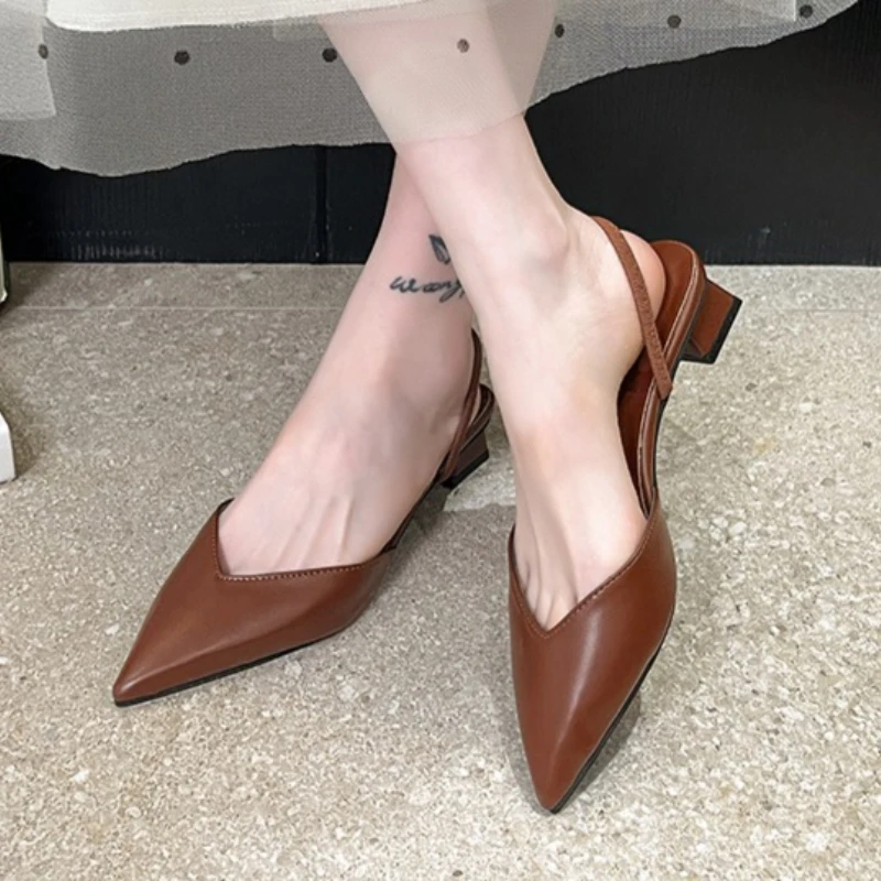 Women's Pointed Toe Mid Heels Slippers Elegant Sandals Casual Fashion Slides New Trend Mules Dress Woman Pumps Flip Flops view 3