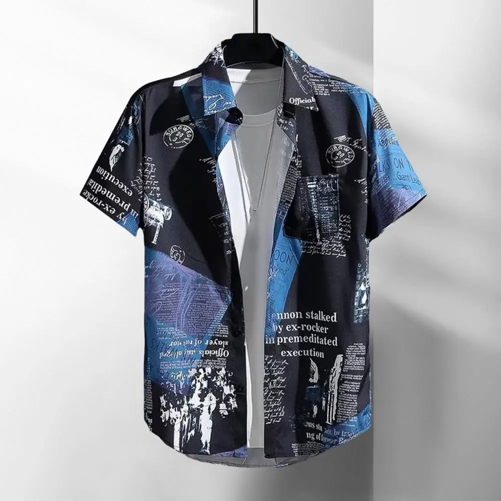 

Men Printed Shirt Tropical Style Men's Shirt with Letter Print Ice Silk Fabric Quick Dry Technology Loose Fit Beach for Vacation