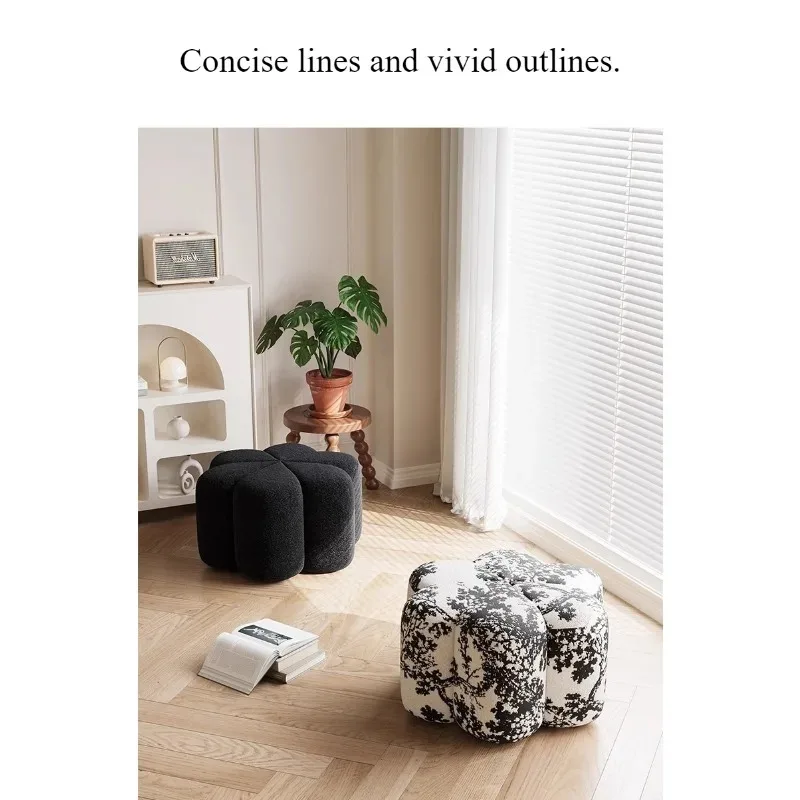 Cream wind sofa stool light luxury petal stool living room shoe stool advanced sense   home door round stool minimalist view 5