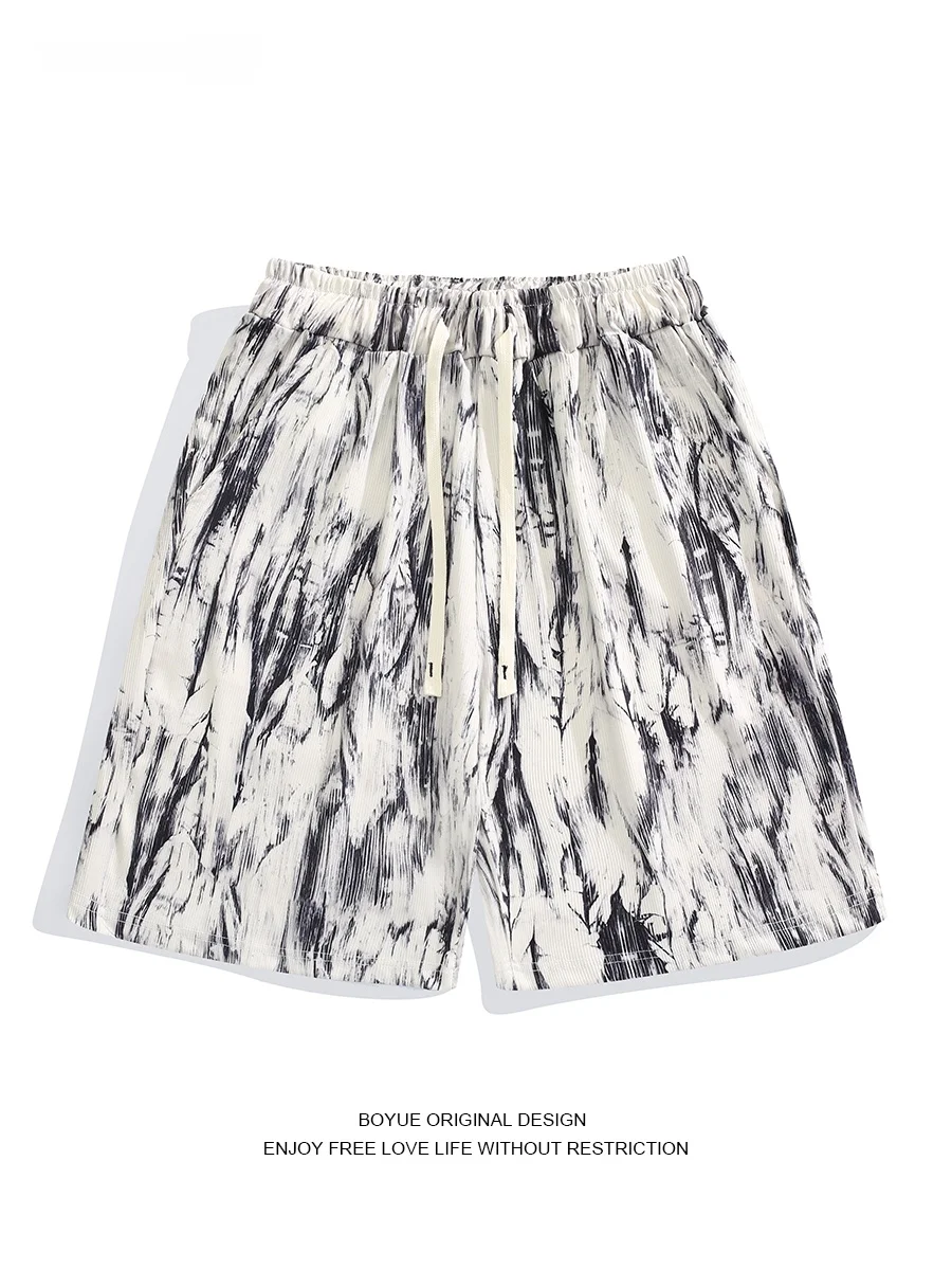 

Boyue American Trendy Brand Dyed orts Ice Silk Five-Quarter Loose Fit Summer Casual Pants for Youth Straight Leg Basic Color