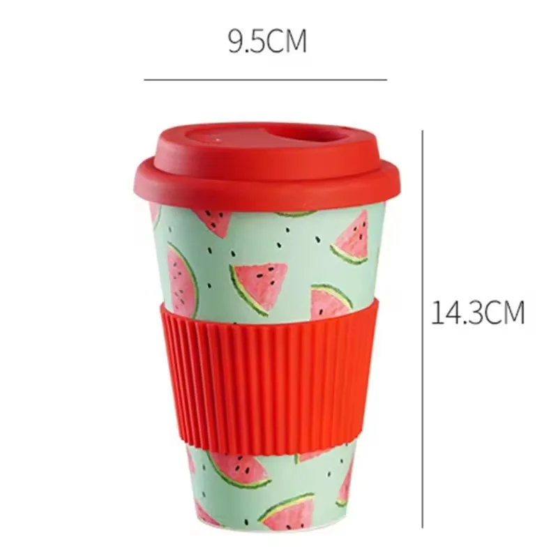 Heat Resistance Reusable Bamboo Fibre Coffee Cup Creative Fashion Coffee Tea Mug Wheat Straw Travel with Silicone Lid Mugs 400ml